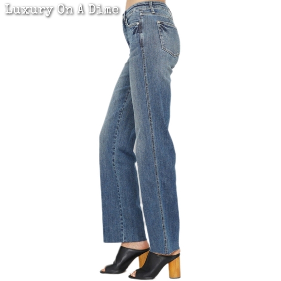 Judy Blue Tummy Control Jeans Mid-Rise Slim Fit Waist Straight Leg Denim Pants - Picture 8 of 11